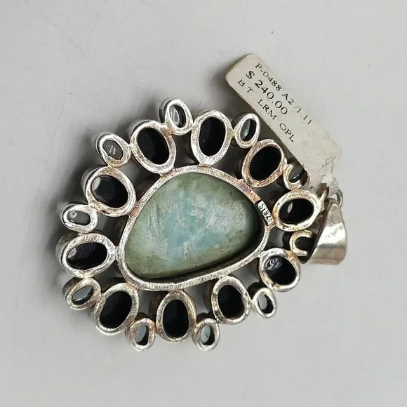 Larimar Opal Gemstone Pendant Sterling Silver Setting Blue Iridescent Stones - Picture 4 of 7